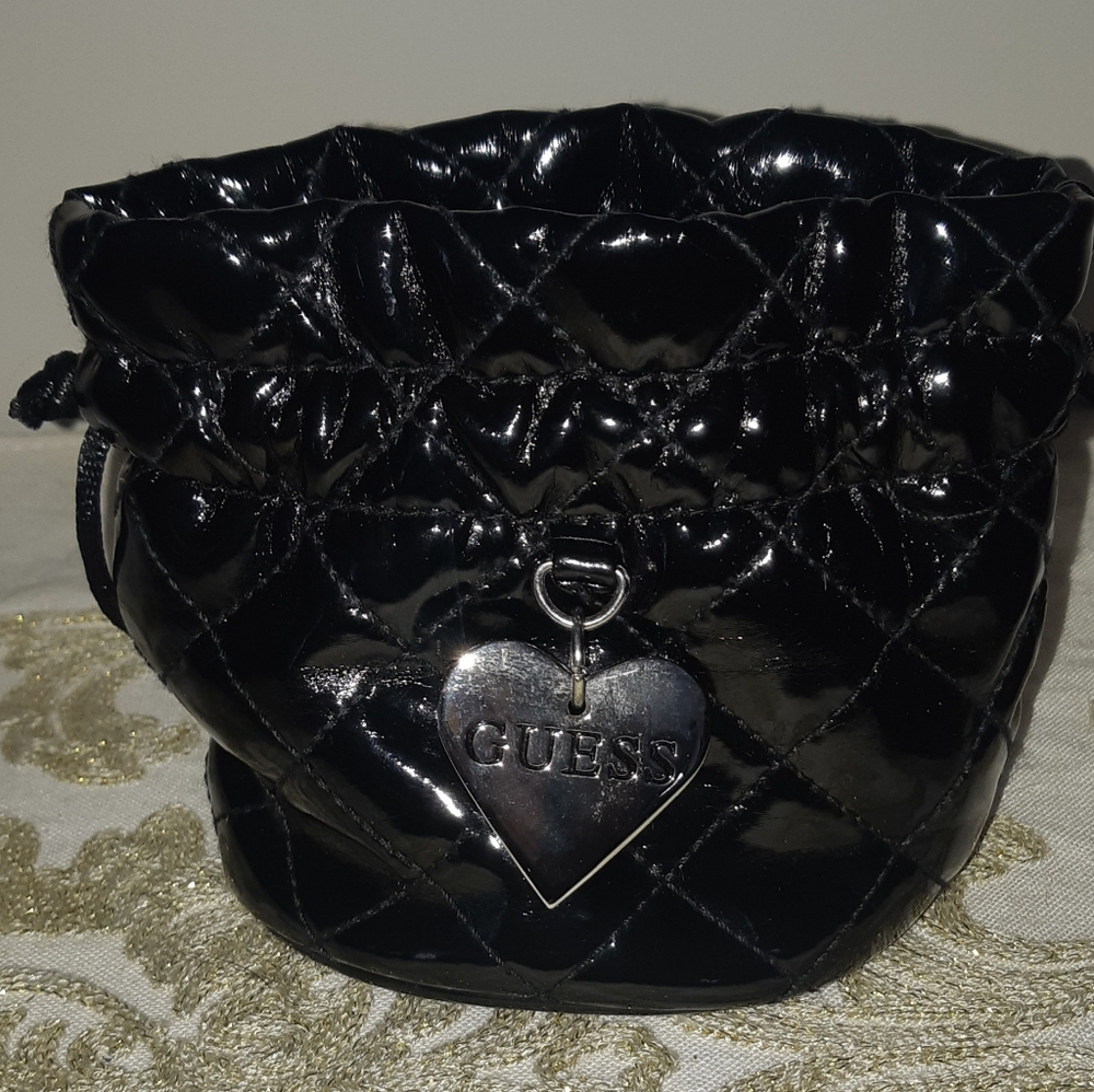 5/$25.00 Guess Watch/Jewelry Black Quilted Mini Bag with Heart Charm
